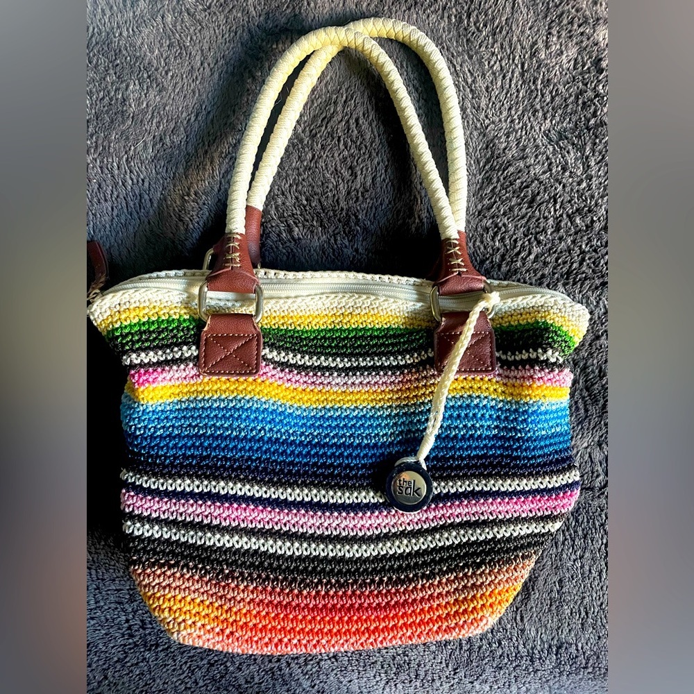 The Sak Multicolor Crochet Stripe Tote - Yellow, Blue, Pink, Orange, Green
